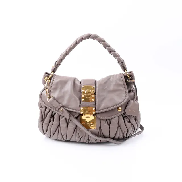 Miu Miu Coffre Gray Matelasse Leather Shoulder Bag