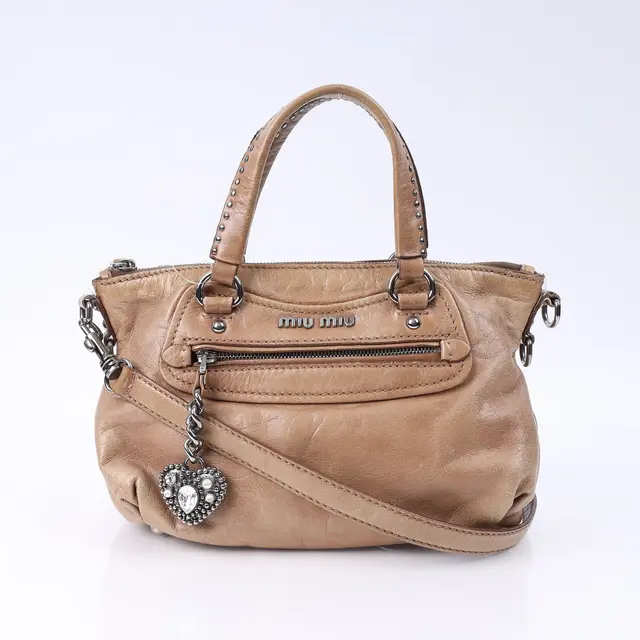 Miu Miu Vitello Shine Cannella Leather Shoulder Bag