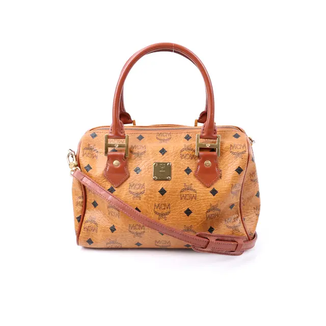 MCM Boston Cognac Visetos Shoulder Bag
