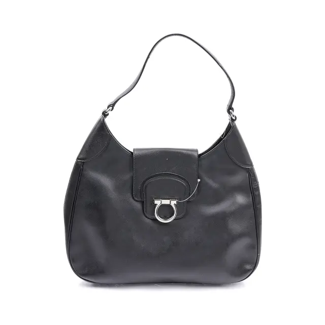 Salvatore Ferragamo Gancini Black Leather Shoulder Bag