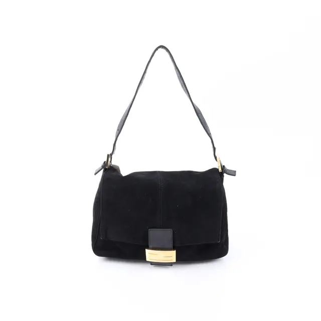 Fendi Baguette Black Suede Shoulder Bag