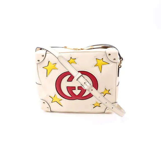 Gucci Interlocking G Star Cream Leather Crossbody Bag
