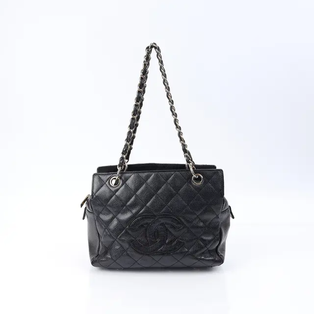 Chanel CC Quilted Black Caviar Leather Shoulder Bag