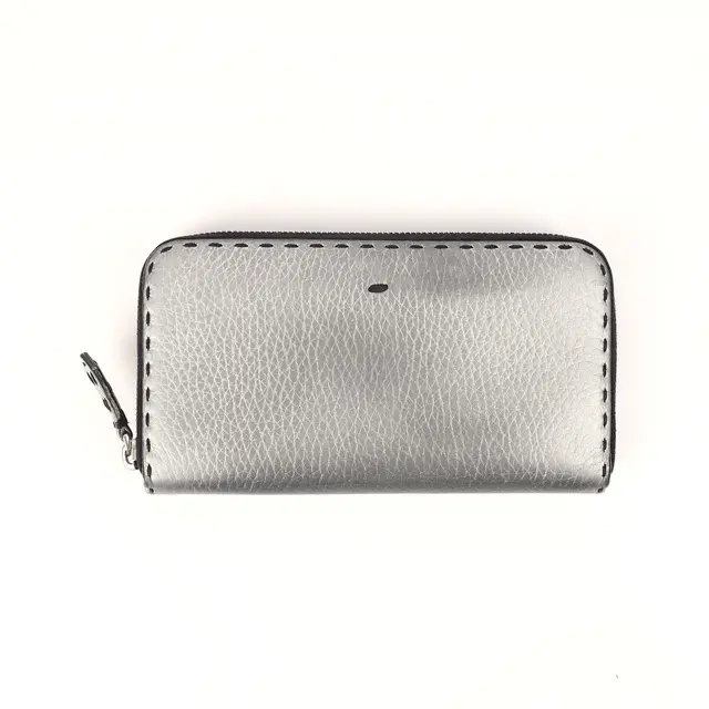 Fendi Selleria Silver Leather Zip Around Wallet