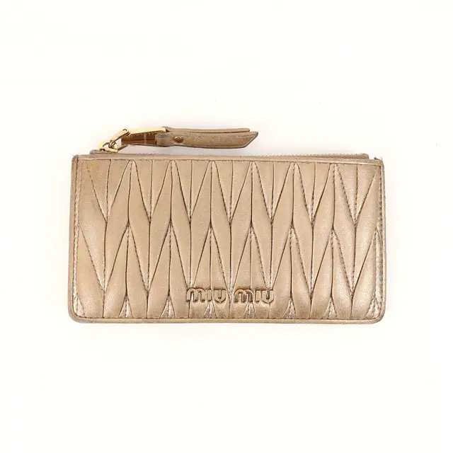 Miu Miu Matelasse Gold Leather Card Holder