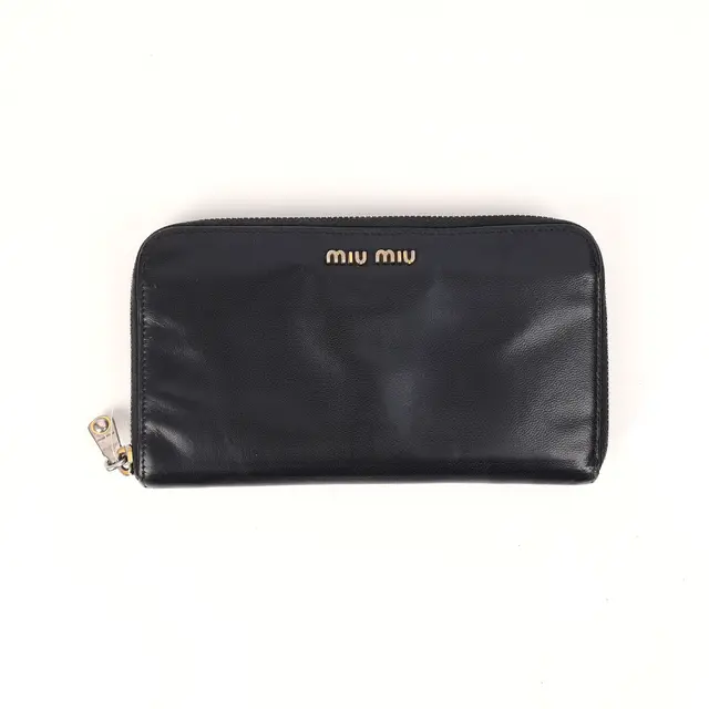 Miu Miu Zip Around Black Leather Wallet