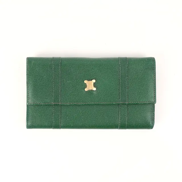 Celine Triomphe Green Leather Wallet