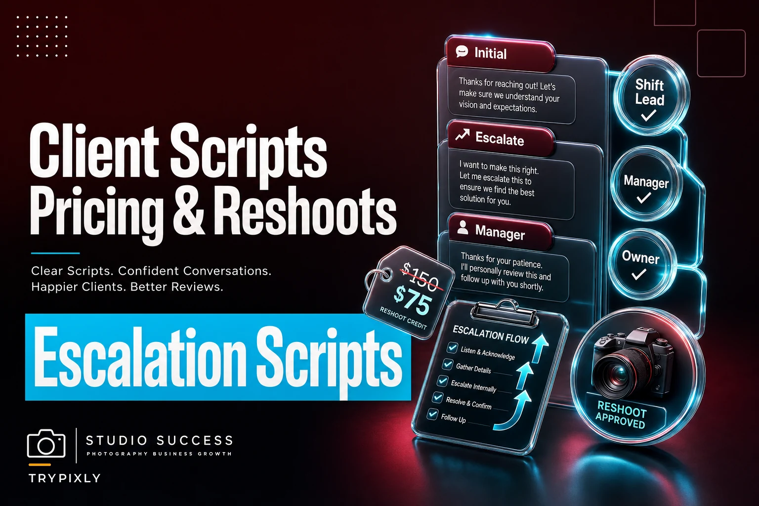 Client communication scripts for pricing objections, reshoots and delays