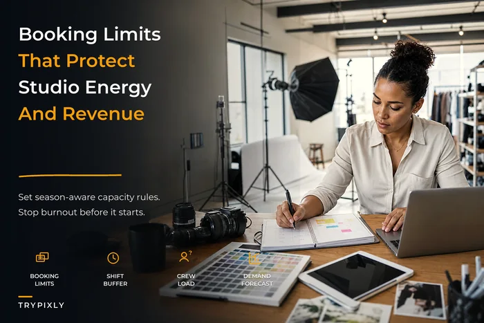 Design a finite-capacity studio scheduling system that prevents burnout and recovers lost revenue