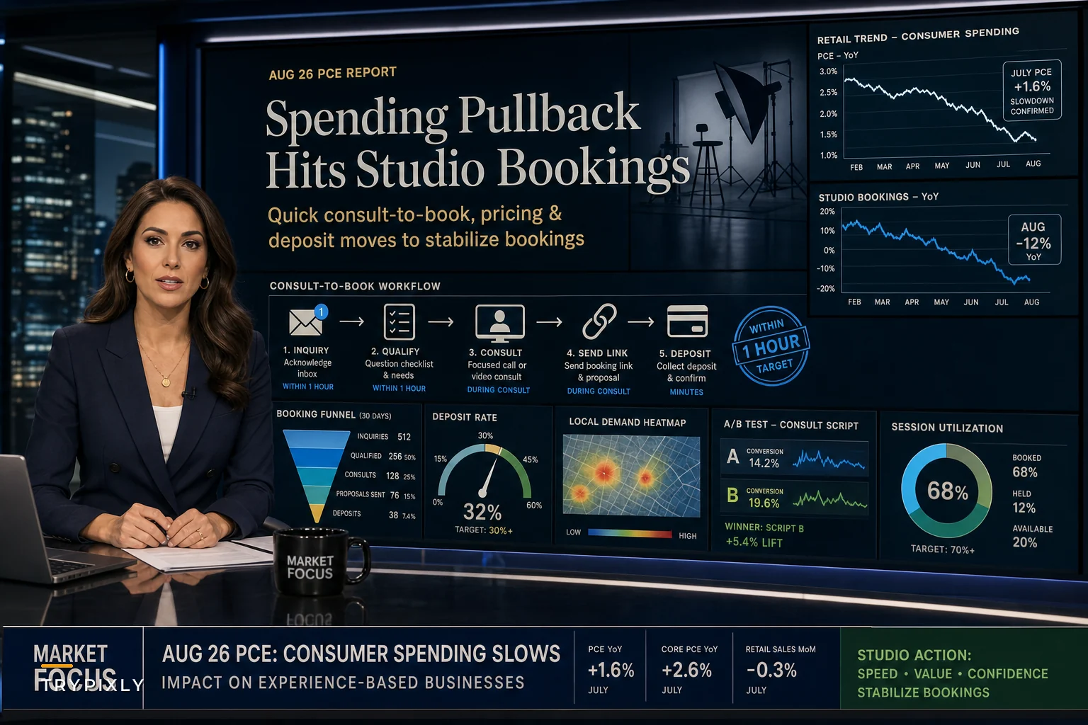 How to convert cautious consumers after July's spending pullback: quick consult-to-book, pricing, and deposit moves for studios