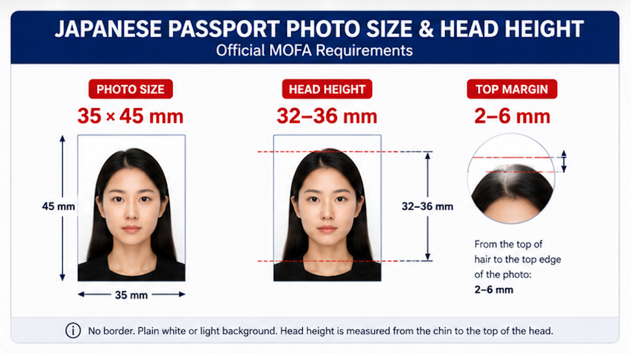Japanese passport photo official specification and dimensions diagram