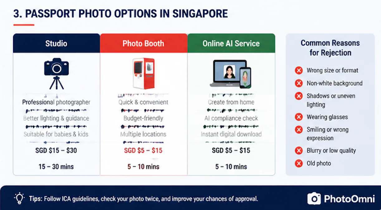 Singapore passport photo studio booth and online AI service comparison