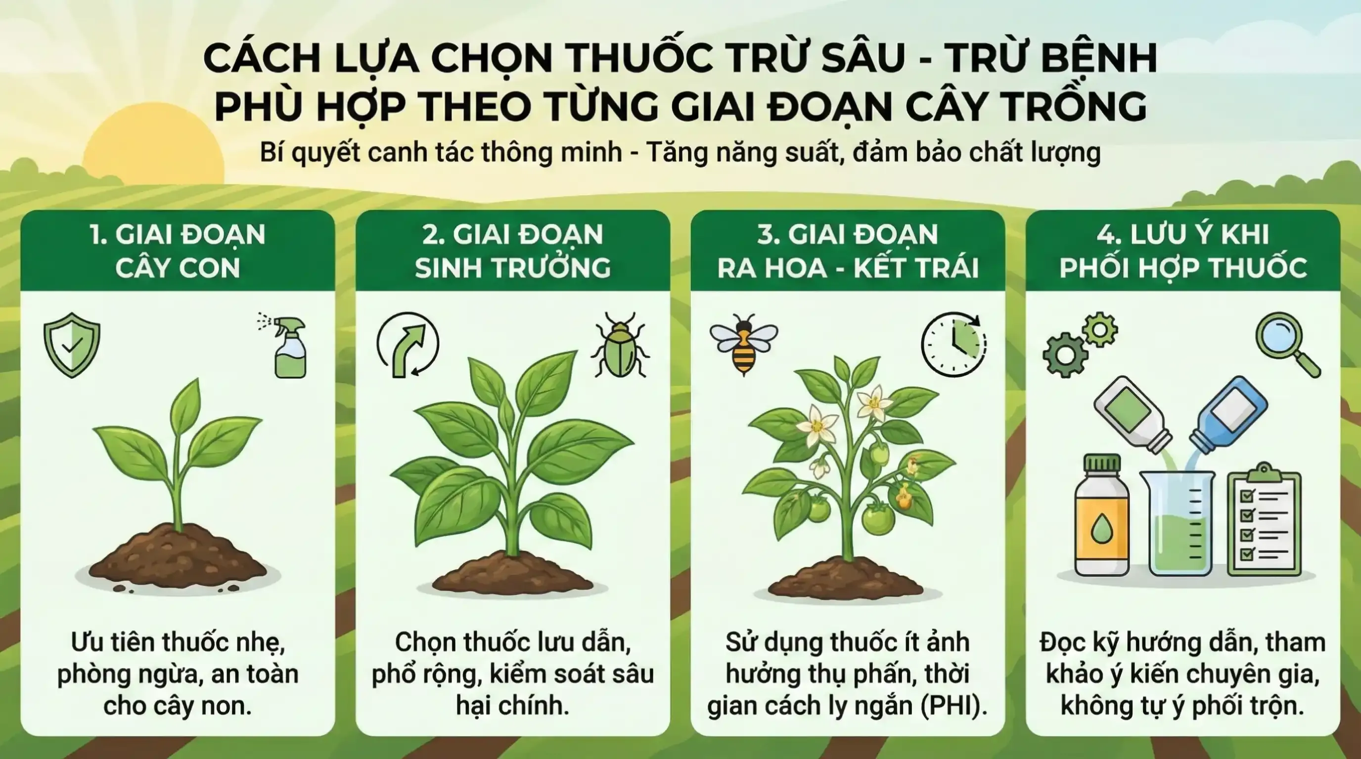 Cách lựa chọn thuốc trừ sâu - trừ bệnh phù hợp theo từng giai đoạn cây trồng