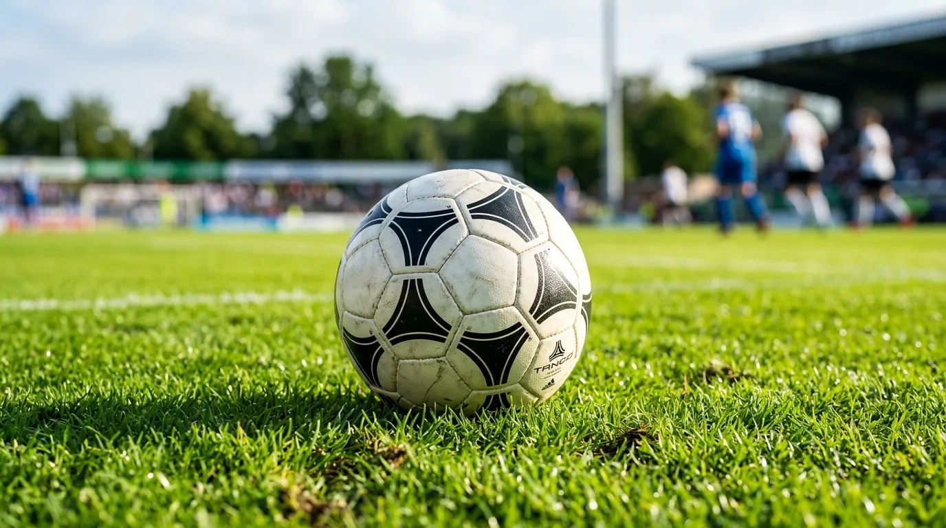 少年サッカーの試合会場のピッチに置かれたサッカーボール