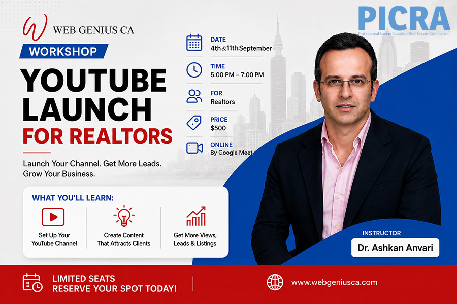 WorkShop YouTube Launch For Realtors in 4th & 11th September 2026 Dr Ashkan Anvari