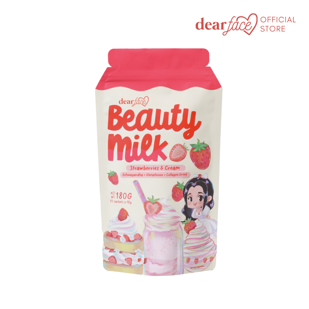 Dear Face Beauty Milk Premium Japanese Strawberry and Cream Drink 180g