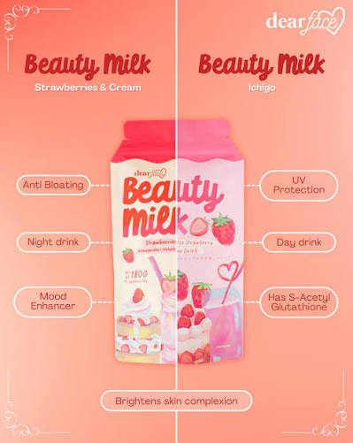 Dear Face Beauty Milk Premium Japanese Strawberry and Cream Drink 180g