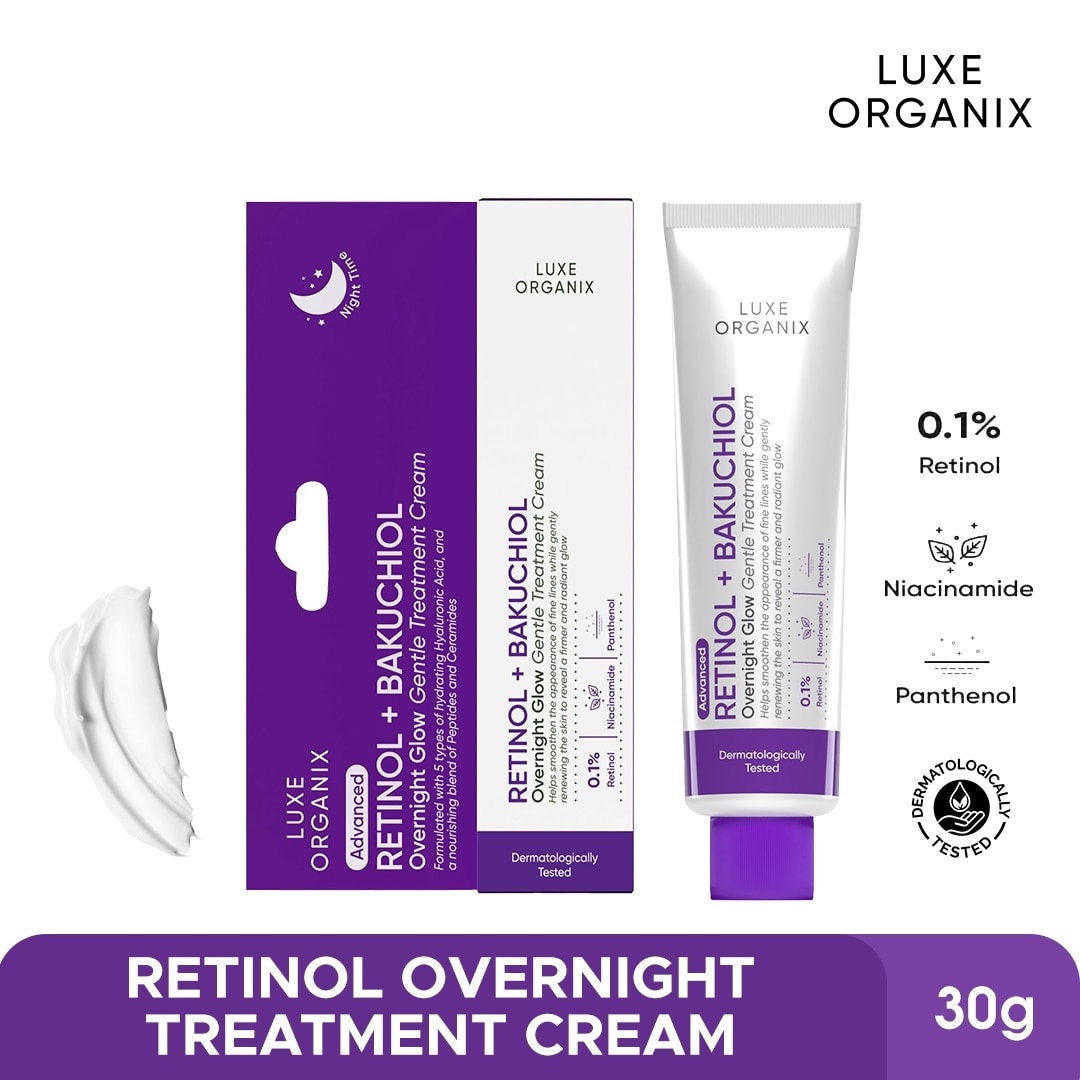 Luxe Organic, Retinol + Bakuchiol Overnight Glow Gentle treatment Cream 30g