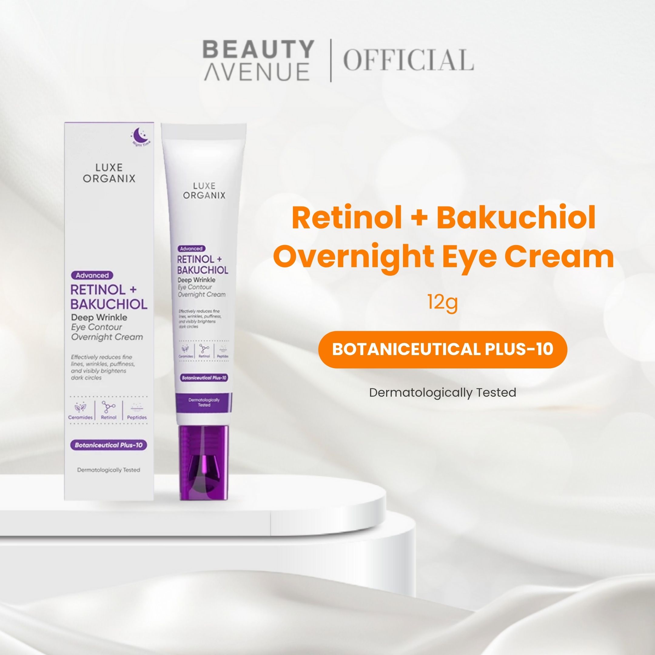 Luxe Organic, Retinol + Bakuchiol Deep Wrinkle Eye Countour Overnight Cream 12g