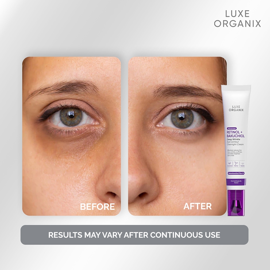 Luxe Organic, Retinol + Bakuchiol Deep Wrinkle Eye Countour Overnight Cream 12g