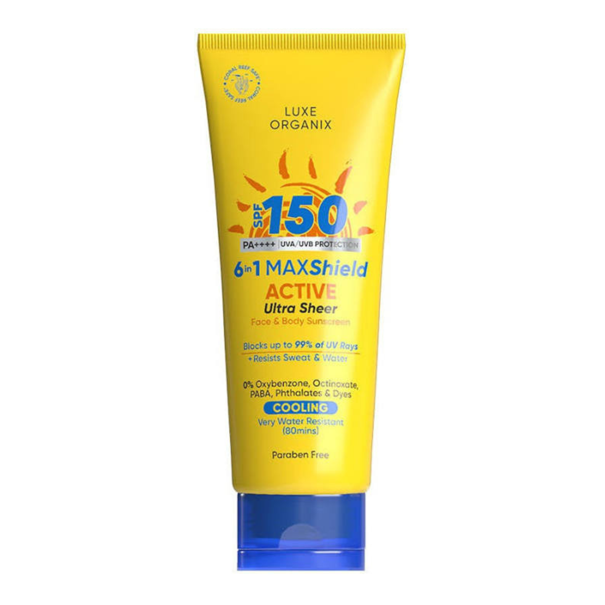 Luxe Organix, 6 in 1 Maxshield Active Ultra Sheer Face and Body Sunscreen SPF150 100ml