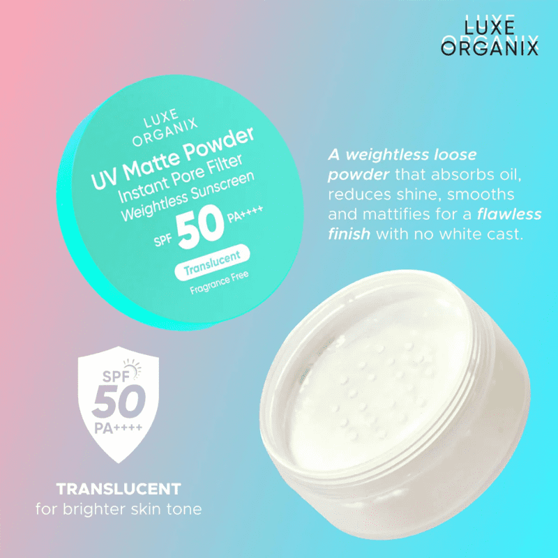 Luxe Organix, UV Matte Powder Instant Pore Filter Weightless Sunscreen SPF50 PA+15g Green