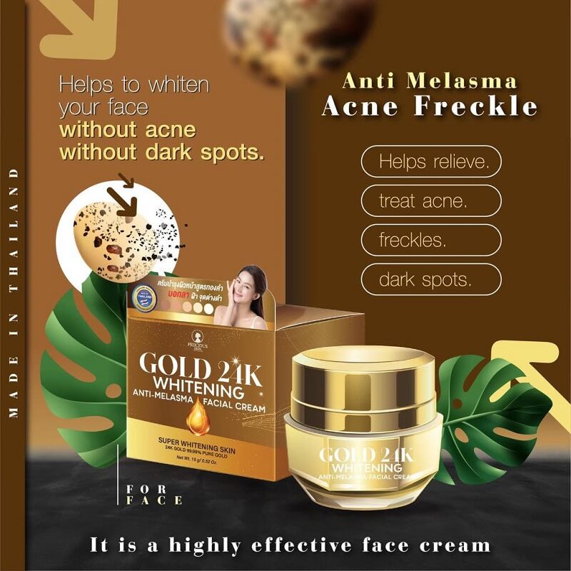 Precious Skin, Gold 24K Anti Melasma Whitening Facial Cream 15g