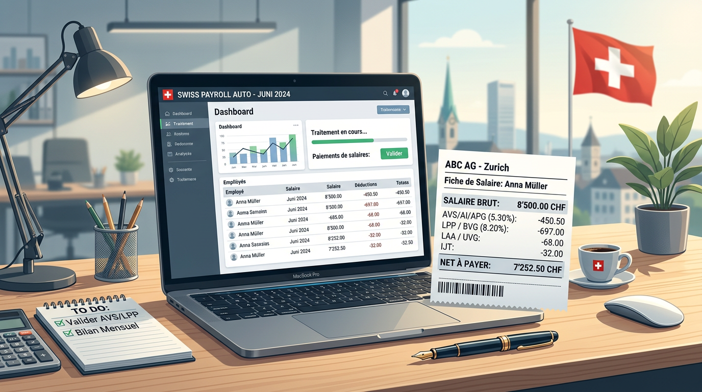 Paie suisse : automatiser AVS, LPP et LAA sans se tromper — le guide pour une PME