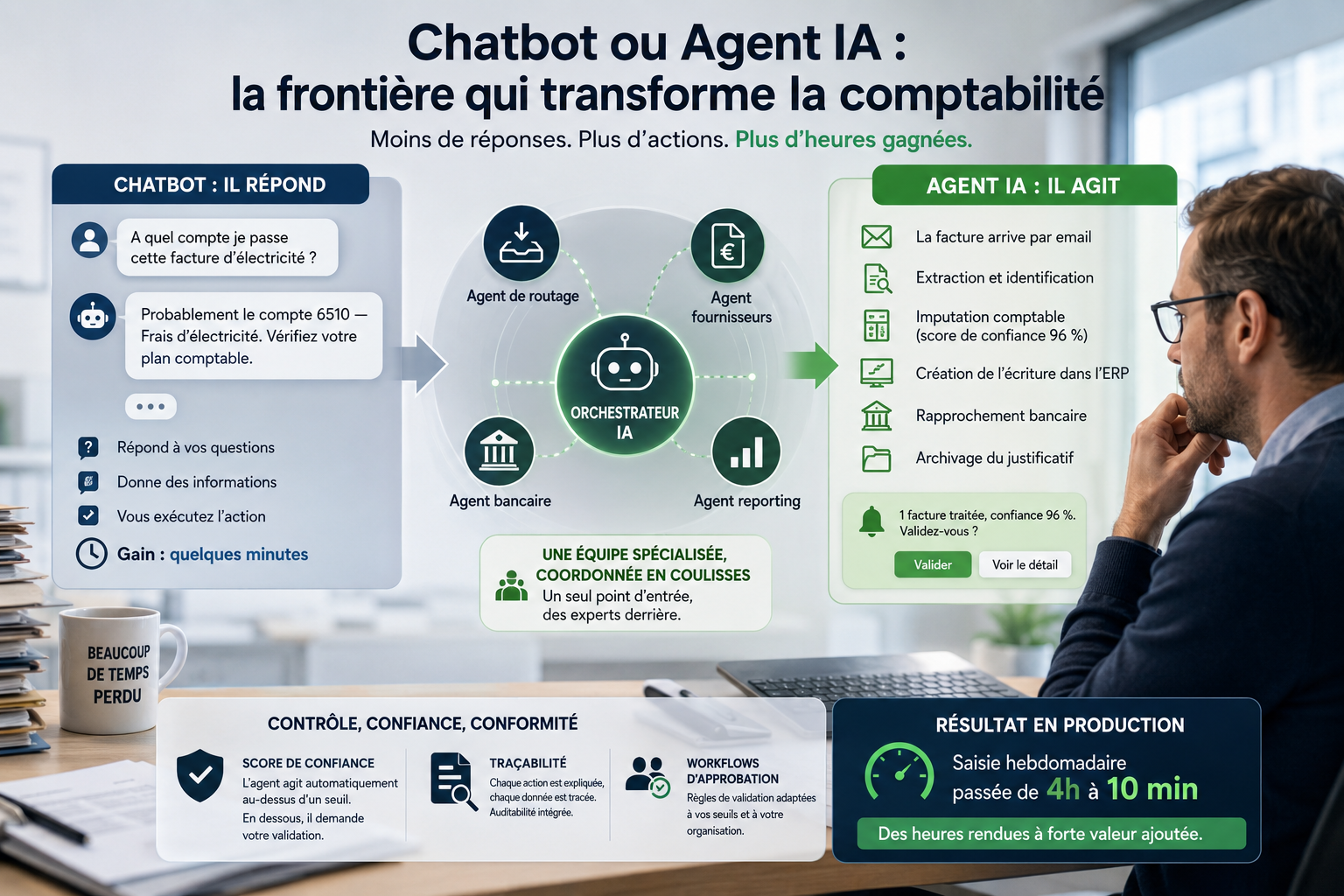 Du chatbot à l'agent : pourquoi l'IA qui « répond » ne suffit plus à votre comptabilité