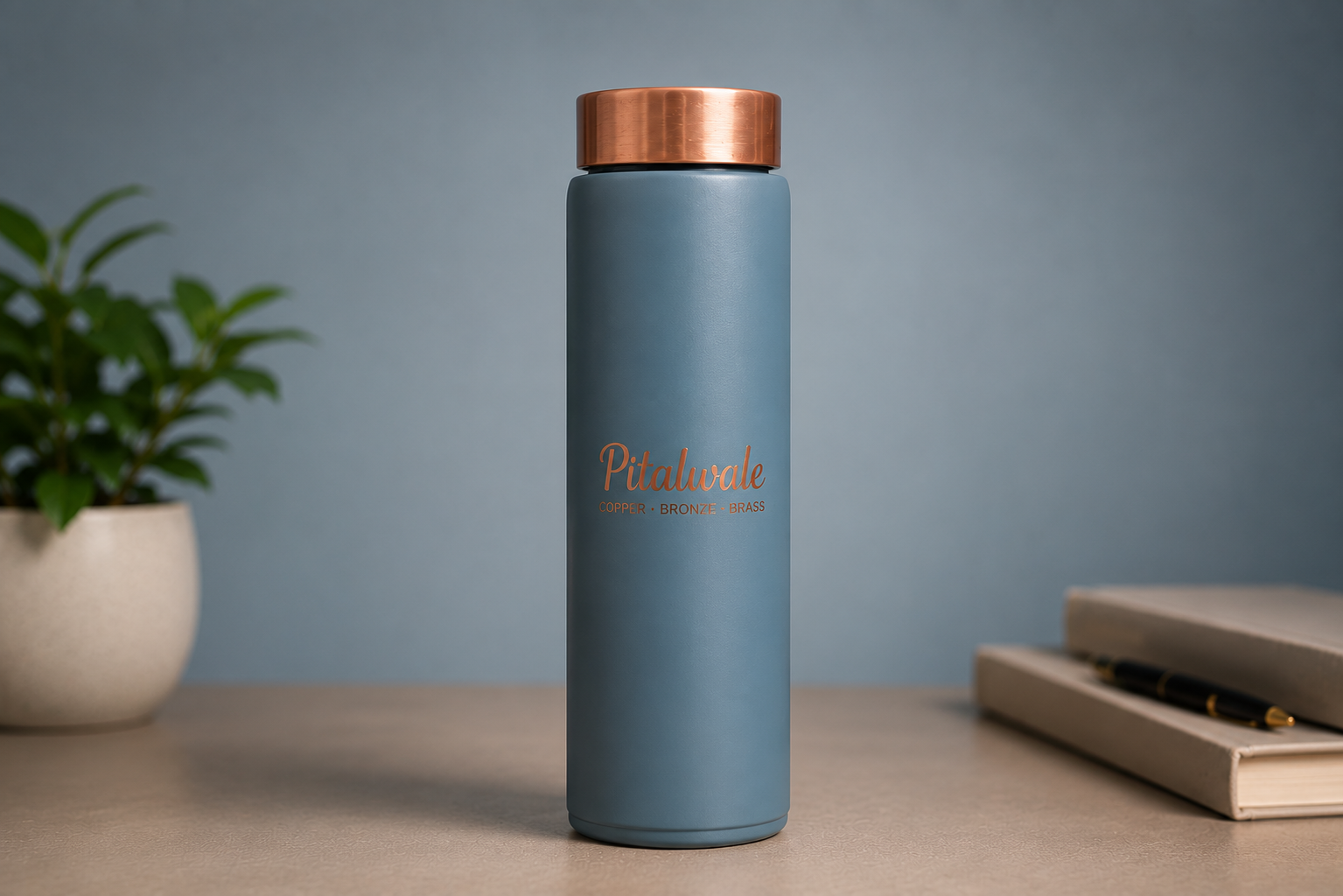 Copper Water Bottle Teal Leak Proof Capacity 1000 ML.