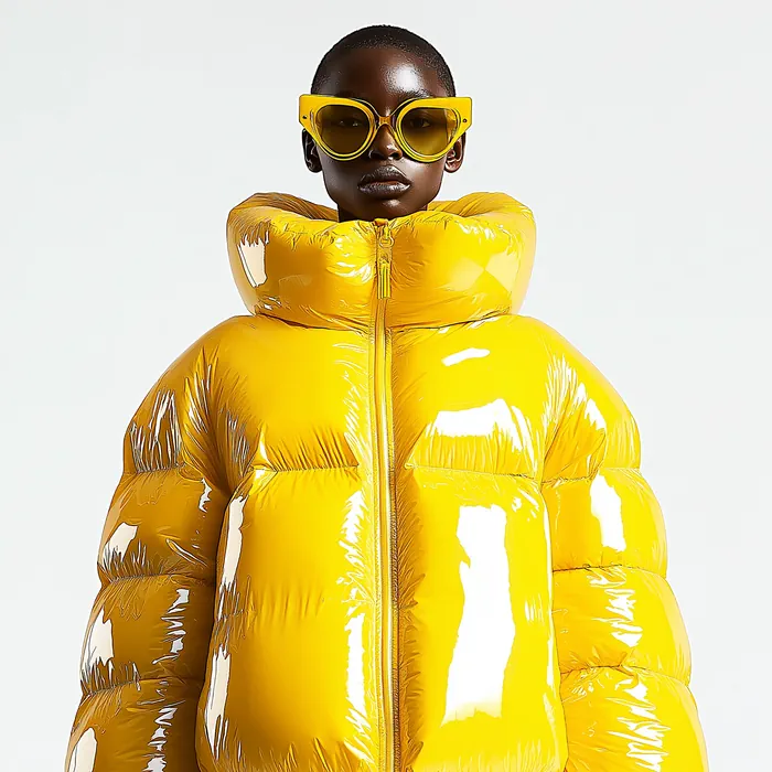 Model dressed in a fashionable yellow jacket