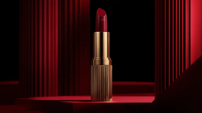 Lipstick in red and gold tones