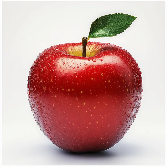 Red apple with a green leaf