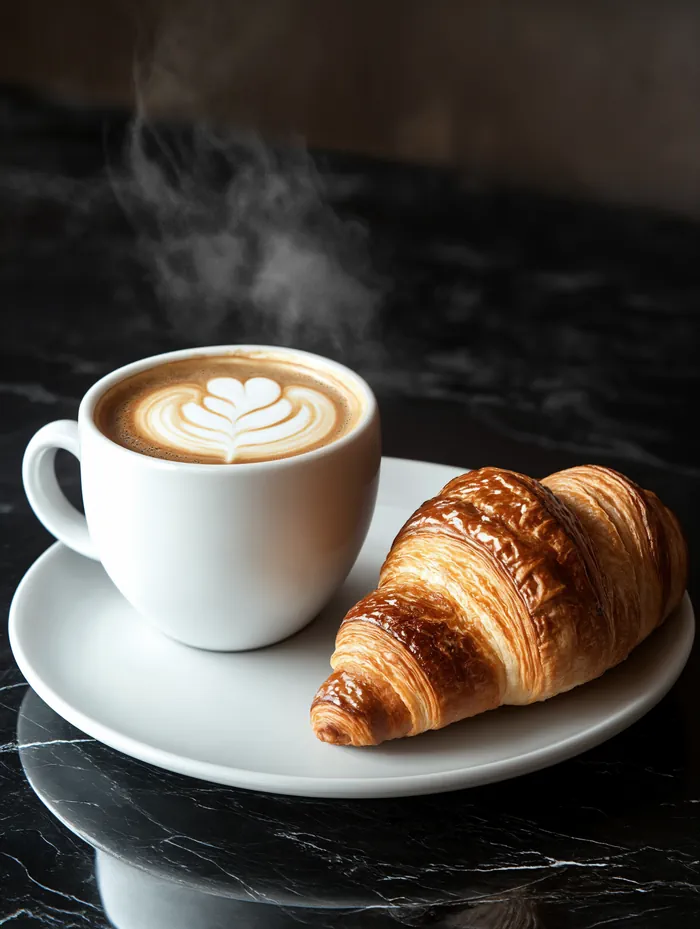Black coffee and Croissant