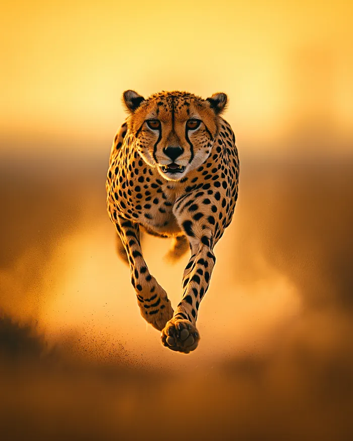 Cheetah sprinting across the savannah