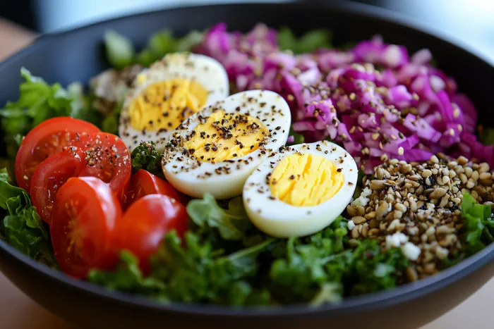 Salad in a black bowl