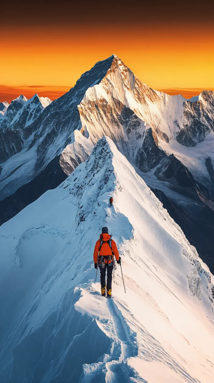 Adventurer standing at the top of Mount Everest