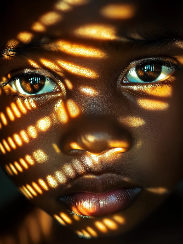 Portrait of a child illuminated by warm