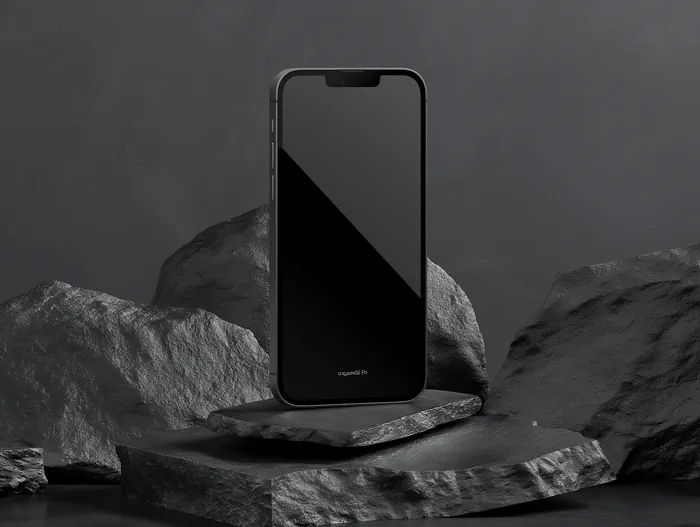 iphone 14 pro mockup on black rock 3