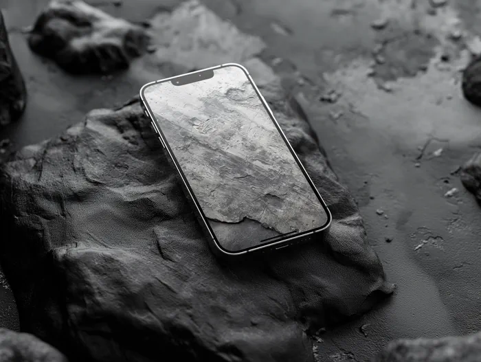 iphone 14 pro mockup on black rock