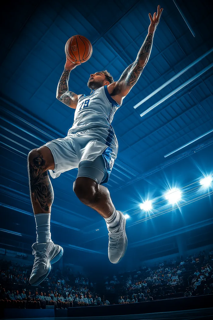Basketball player in mid-air