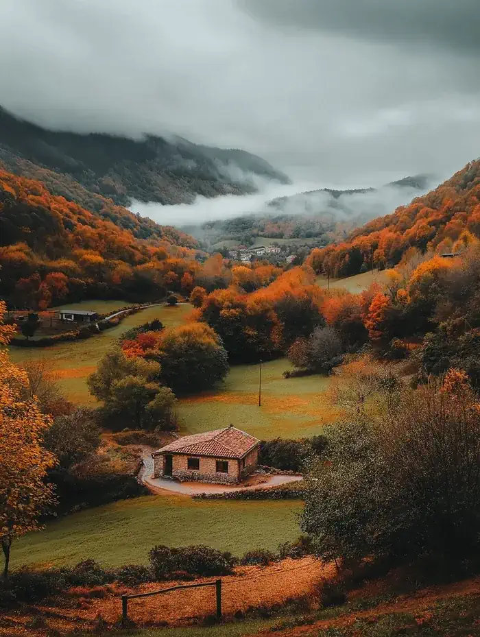 house in an autumnal valley