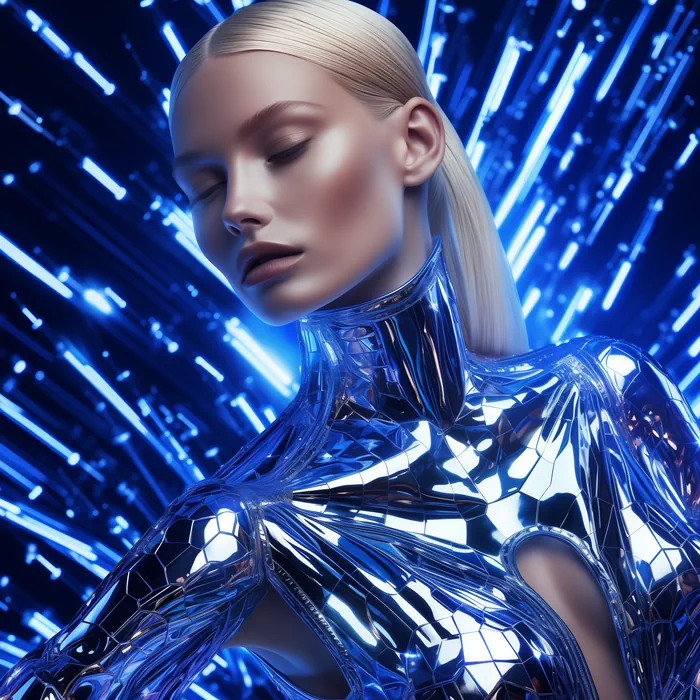 Futuristic woman with blonde hair