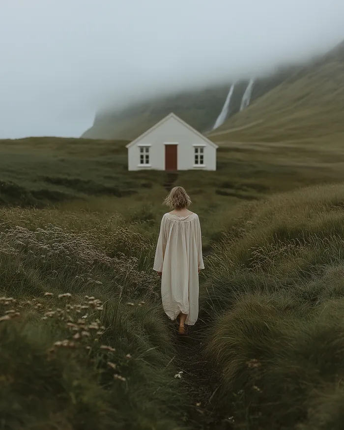 A girl walking in a meadow