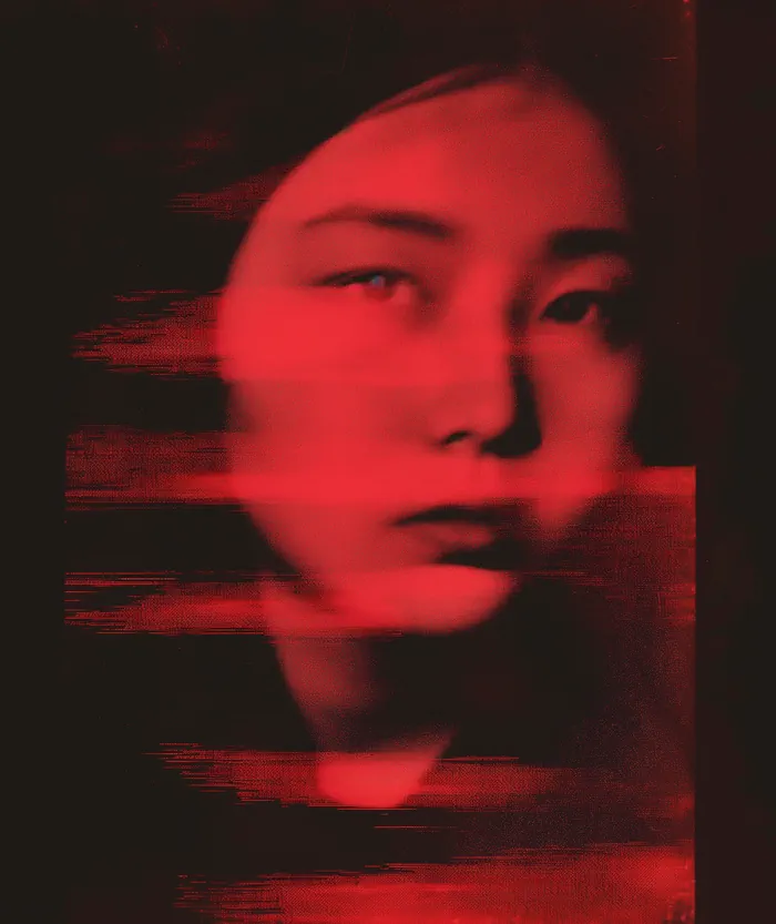 Portrait with red color and glitch effects