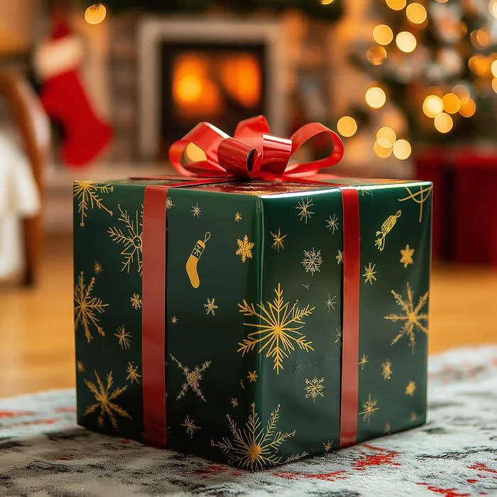 Gift box wrapped in green paper