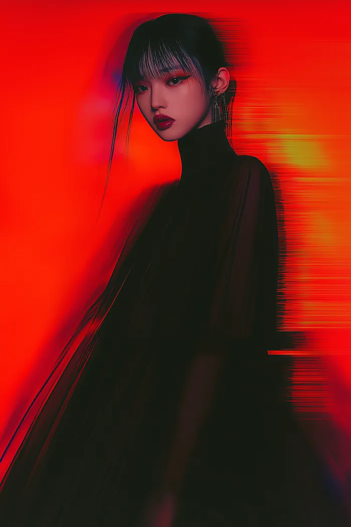 Model in sleek asymmetrical dress