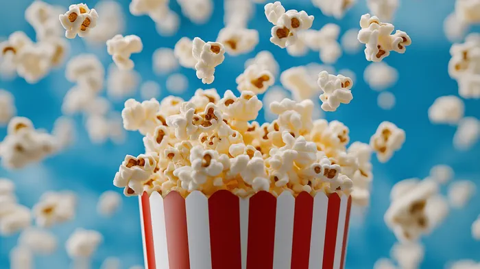 Bucket of popcorn with a red and white design