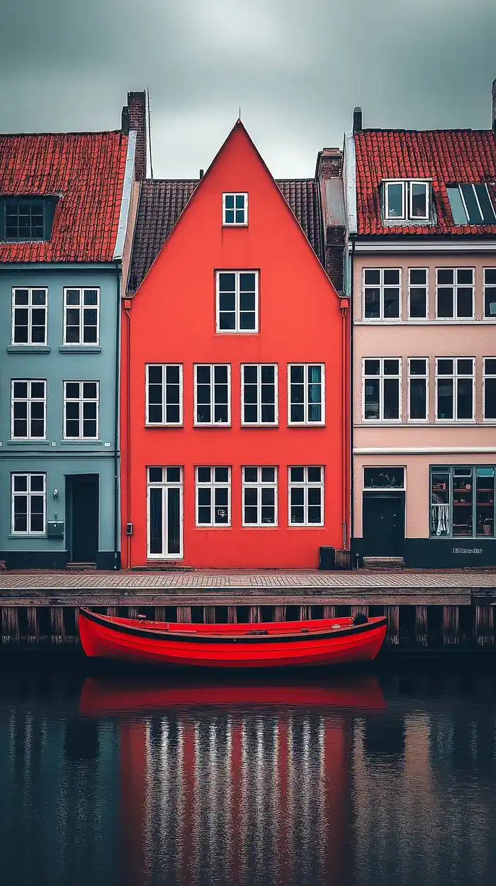 Picturesque European canal scene