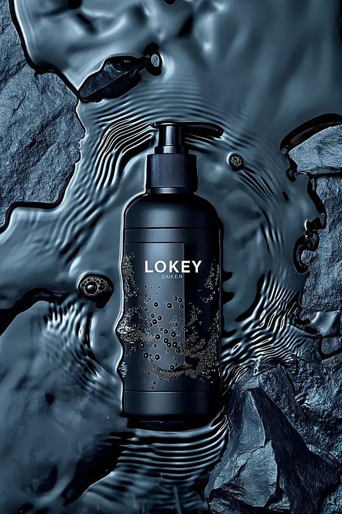 Bottle of lotion on black water 2